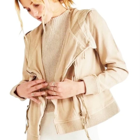 Free People We the Free Womens Carmen Moto Jacket Zip Hoody in Calm Sand S NWT - Picture 13 of 14